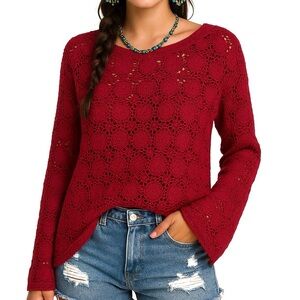 Vintage Y2K 90s Bohemian Burgundy Wine Crochet Tunic Sweater